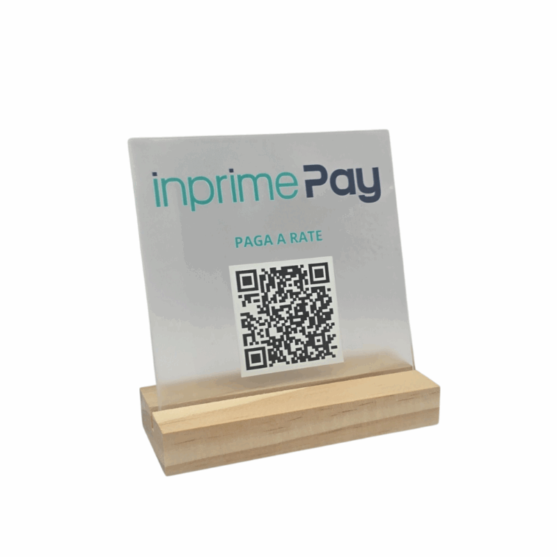 Cavalletto PREMIUM InprimePay legno e acrilico con QR Code