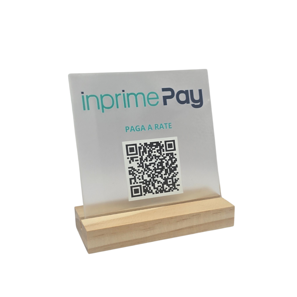 Cavalletto PREMIUM InprimePay legno e acrilico con QR Code